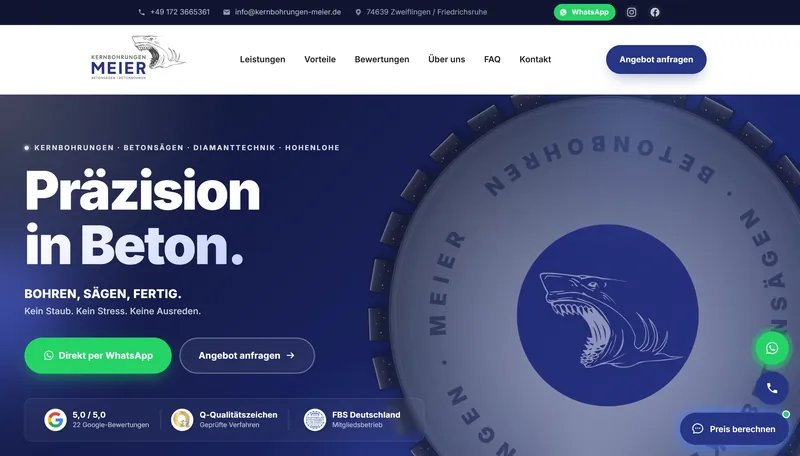 Startseite der Website Kernbohrungen Meier